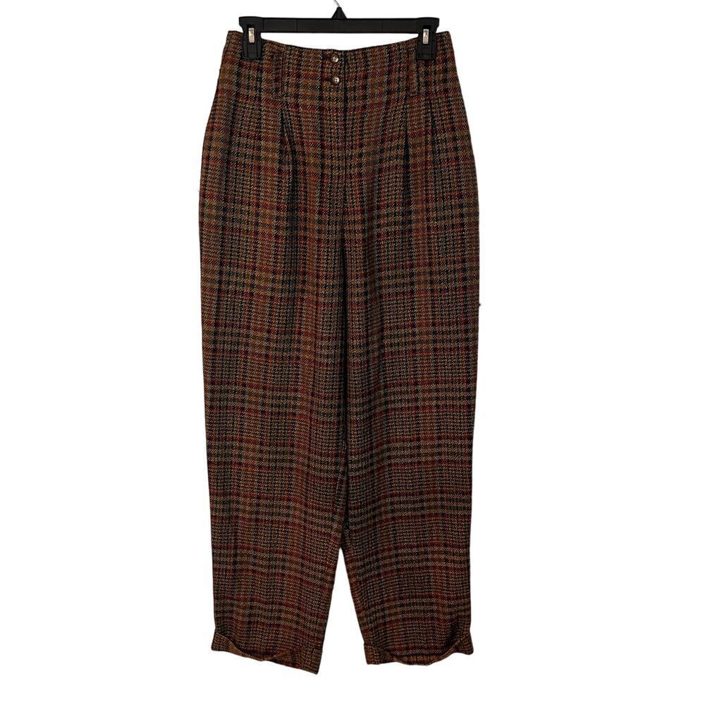 VTG 90'S Express Brown Plaid High Rise Wide Leg Pants Sz 5/6